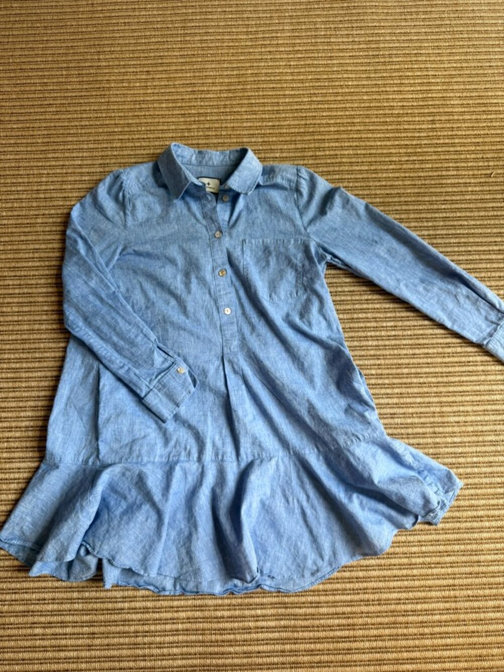 Tuckernuck Callahan Chambray Shirt Dress Ruffle Hem Blue Cotton Linen Size S
